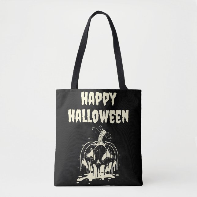 Bolso De Tela Creepy Melding Pumpkin Feliz Halloween (Anverso)