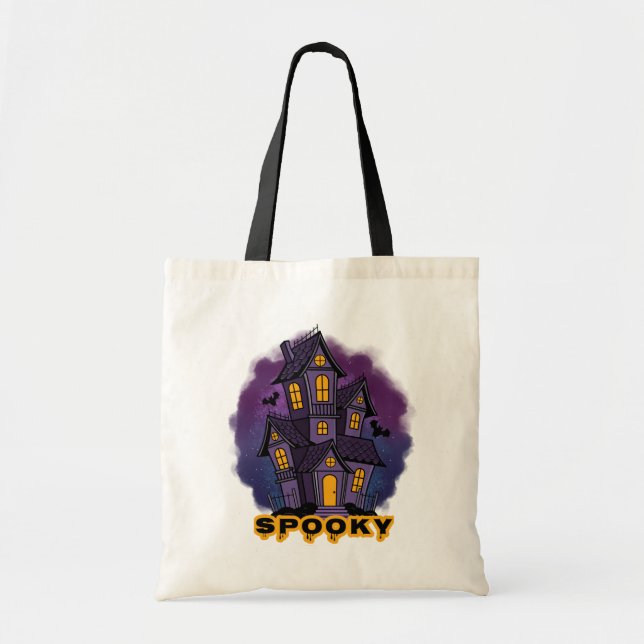 Bolso De Tela Creepy Purple Mansion Spooky Haunted House (Frente)