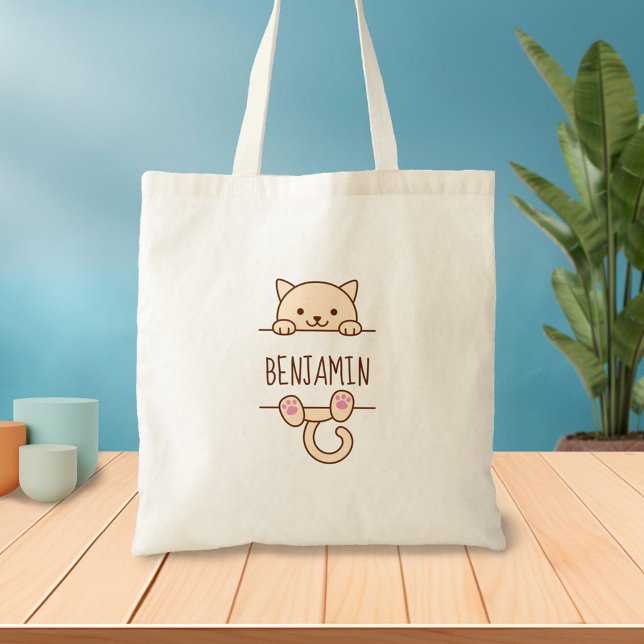 Bolso De Tela Crema de gato buscando detrás del nombre personali (Subido por el creador)