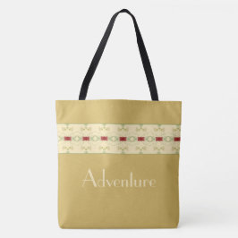 Bolso De Tela Crema De Oro Y Verde