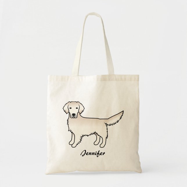 Bolso De Tela Crema inglesa Golden Retriever Cartog Dog & Name (Frente)