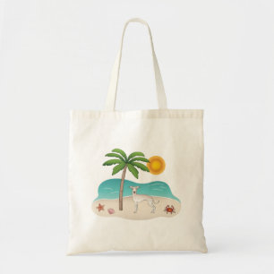 Bolso De Tela Crema Perro Iggy En Playa De Verano Tropical