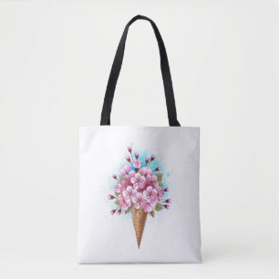 Bolso De Tela Crema rosa de hielo Sakura Waffle Cone