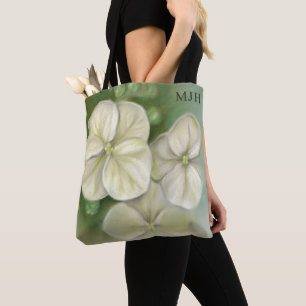 Bolso De Tela Crema suave Pastel blanco Hidrangea Monograma flor