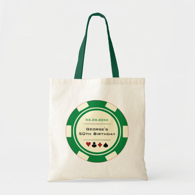 Bolso De Tela Crema Verde Casino Las Vegas Casino Chip Cumpleaño (Frente)