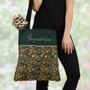 Bolso De Tela Crema Verde Floral William Morris Inspirado con No