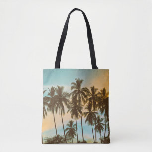 Bolso De Tela Crepúsculo tropical: silueta de palma de coco