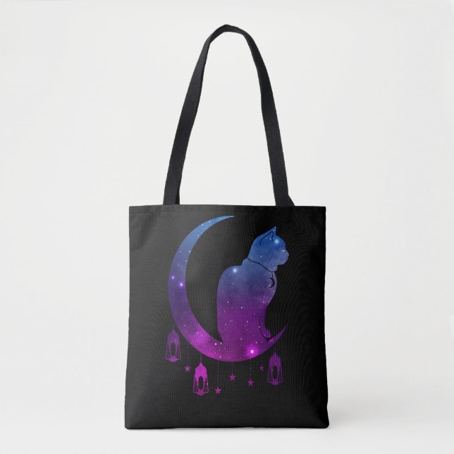 Bolso De Tela Crescent Moon Cat Mystical Pastel Gótico Espiritua (Anverso)