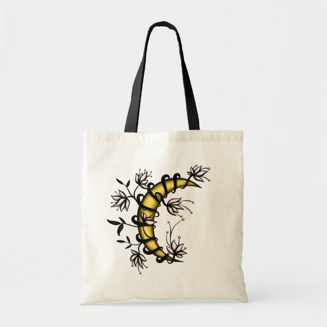 Bolso De Tela Crescent Moon Envuelto En Flores Estilo Tatuto (Frente)
