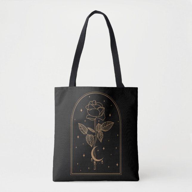 Bolso De Tela Crescent Moon Rosa Occult Witchcraft Wicca (Anverso)