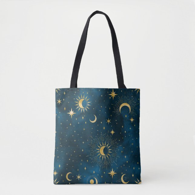 Bolso De Tela Crescent Moon Starry Night Celestial (Anverso)