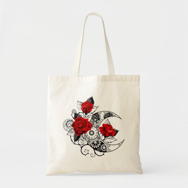 Bolso De Tela Crescente Mecánico con Rosas Rojas (Frente)
