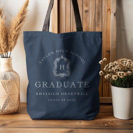 Bolso De Tela Crest Monograma Azul Marino Blanco Graduación