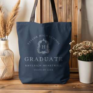 Bolso De Tela Crest Monograma Azul Marino Blanco Graduación