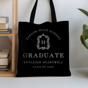 Bolso De Tela Crest Monograma Negro y Blanco Graduación