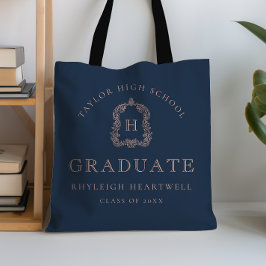 Bolso De Tela Crest Monograma Rosa Azul Marino Graduación