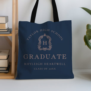 Bolso De Tela Crest Monograma Rosa Azul Marino Graduación