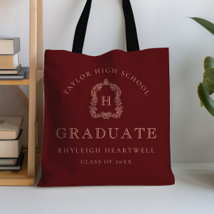 Bolso De Tela Crest Monograma Rosa Borgoña Graduación