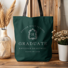 Bolso De Tela Crest Monograma Verde Oscuro Blanco Graduación