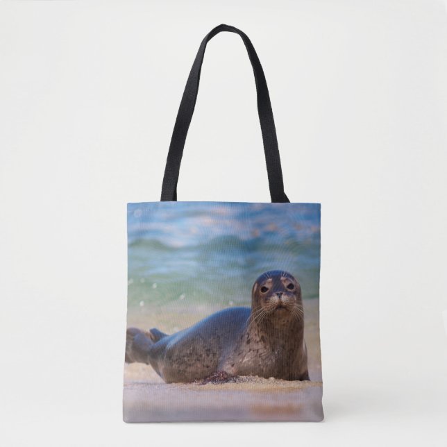 Bolso De Tela Cría de foca común en el agua (Anverso)