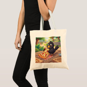 Bolso De Tela Cría de mirlo de dibujos animados cuervo come pizz