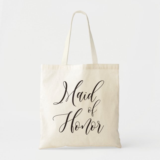 Bolso De Tela Criada de honor de caligrafía, dama de honor Tote  (Frente)