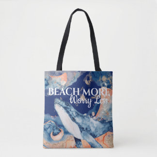 Bolso De Tela Criaturas de ballena de playa de mar naranja azul