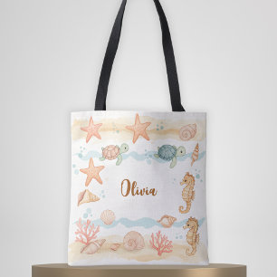 Bolso De Tela Criaturas Marinas Bebé Acuarela Caprichosas