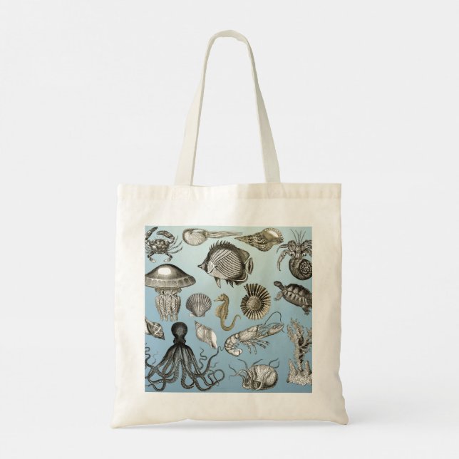Bolso De Tela Criaturas marinas de Ernst Haeckel Print (Reverso)