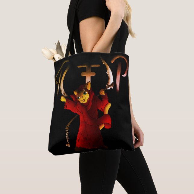Bolso De Tela Crimson Red Grim Reaper Cat (Detalle)