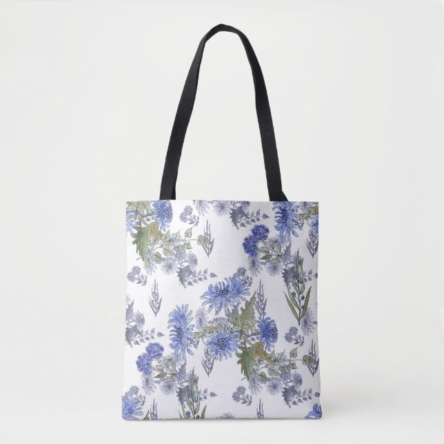 Bolso De Tela Crisantemo azul, acuarela (Anverso)