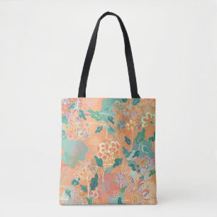 Bolso De Tela Crisantemo chino: patrón naranja floral.