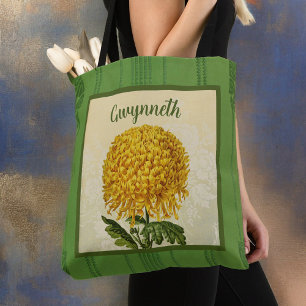Bolso De Tela Crisantemo de oro gigante con Damasco de Vintage v