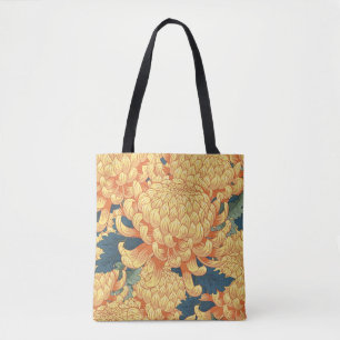 Bolso De Tela Crisantemo japonés: patrón floral amarillo.