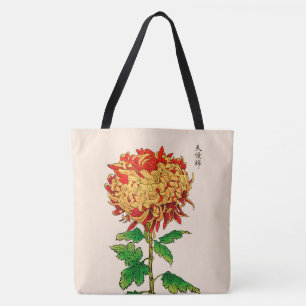 Bolso De Tela Crisantemo japonés vintage. Oro y Naranja