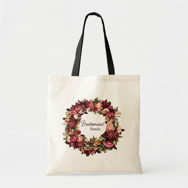 Bolso De Tela Crisantemo Romántico sobre Rosa Telaraña (Frente)