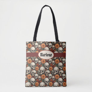 Bolso De Tela Crisantemo y cráneo