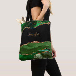 Bolso De Tela Cristal de Ágata Verde Negro Moderno Nombre Person