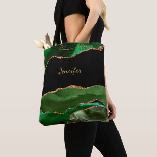 Bolso De Tela Cristal de Ágata Verde Negro Moderno Nombre Person