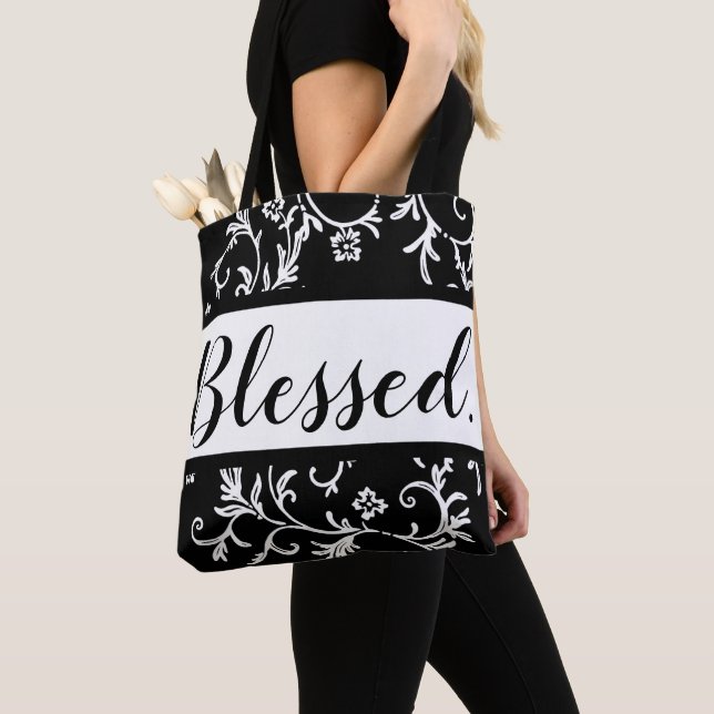 Bolso De Tela Cristiano moderno blanco negro bendecido del (Detalle)