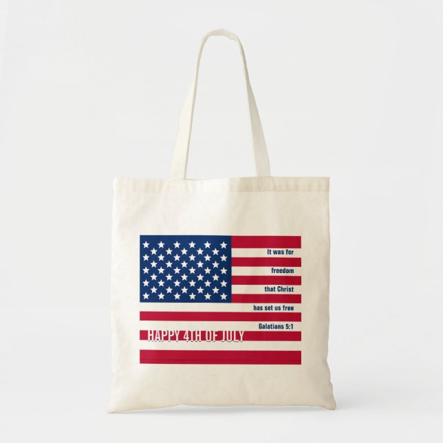 Bolso De Tela Cristiano Patriótico EEUU 4 De Julio (Frente)