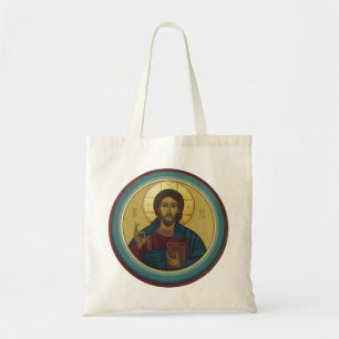 Bolso De Tela Cristo Pantocrátor bizantino Arte de mosaico redon