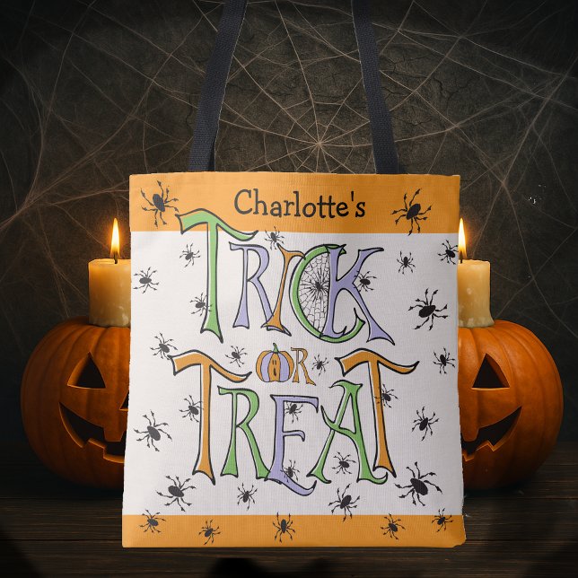 Bolso De Tela Críticos aterradores Halloween Trick o Personaliza (Children's Halloween Trick or Treat Hand lettered Tote Bag)