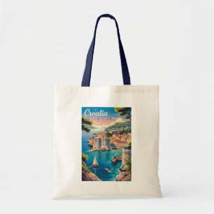 Bolso De Tela Croacia Dubrovnik Ilustración Arte de Viaje Vintag