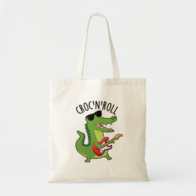 Bolso De Tela Croc N Roll Gracioso Crocodile Pun (Frente)