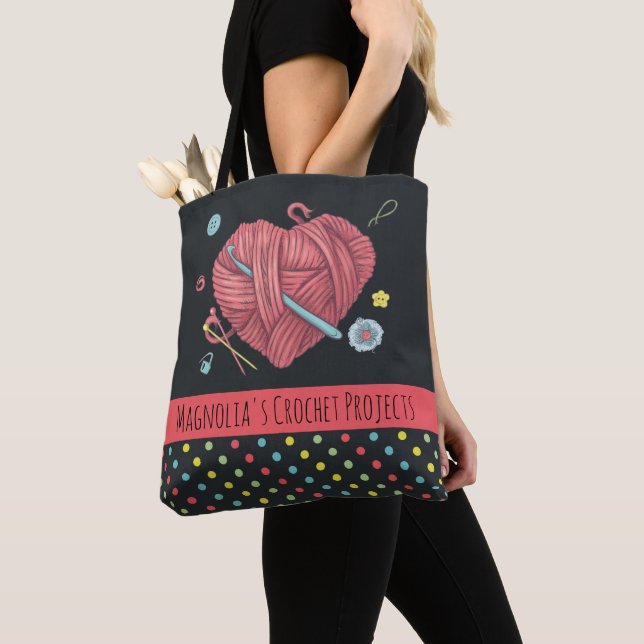 Bolso De Tela Crochet Heart Yarn Polka Dot (Detalle)