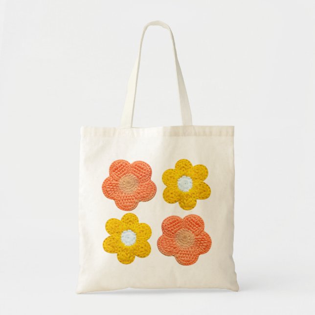 Bolso De Tela Crochet-Style Floral Tote Bag – Handmade Look (Frente)