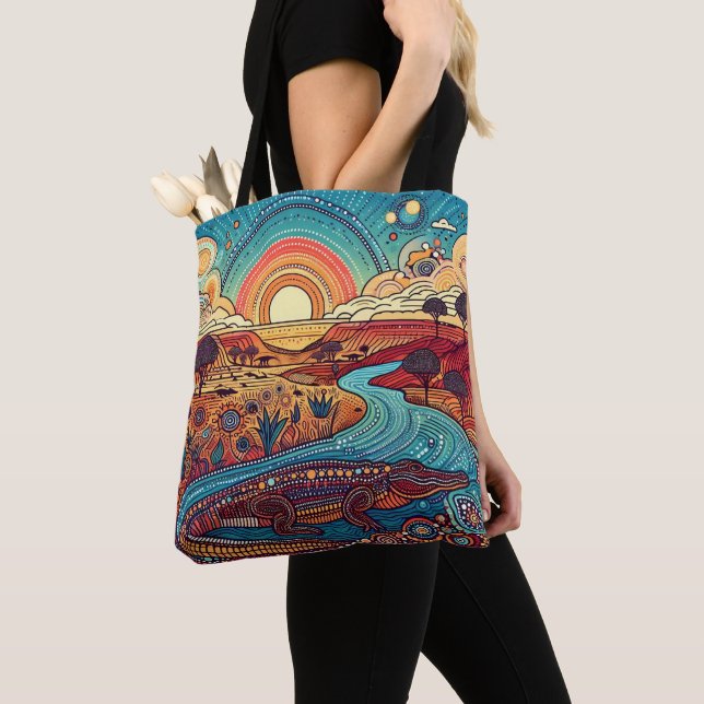 Bolso De Tela Crocodrilo Estilo aborigen australiano Arte de vid (Detalle)
