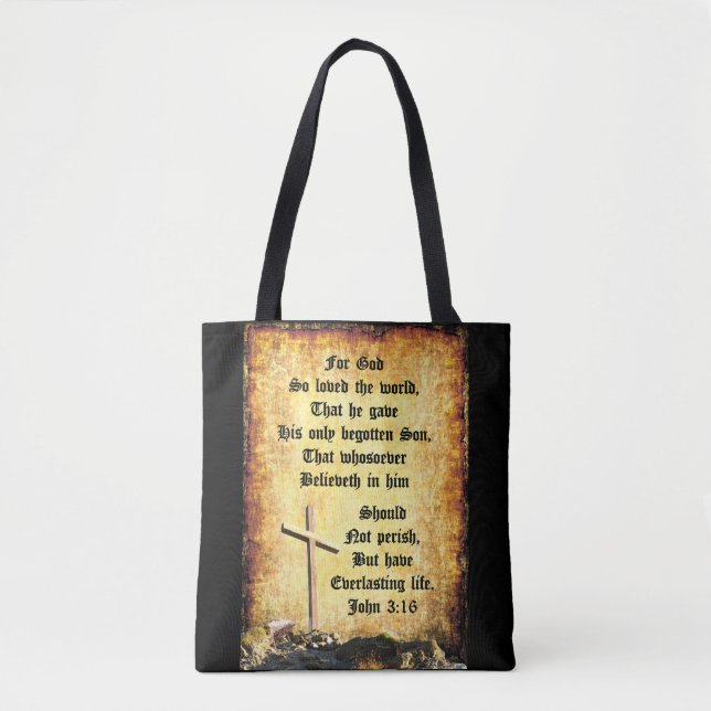 Bolso De Tela Cross & Manger con John 3vs16 (Anverso)