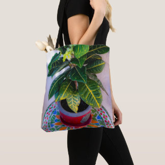 Bolso De Tela Croton en flor en el Tote de mesa mosaico